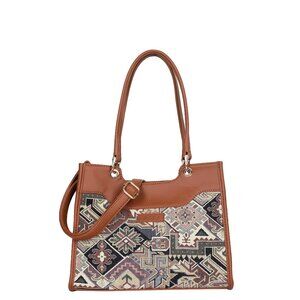 Tapestry Satchel & Crossbody Bag – Vegan Leather in Geometric Pattern